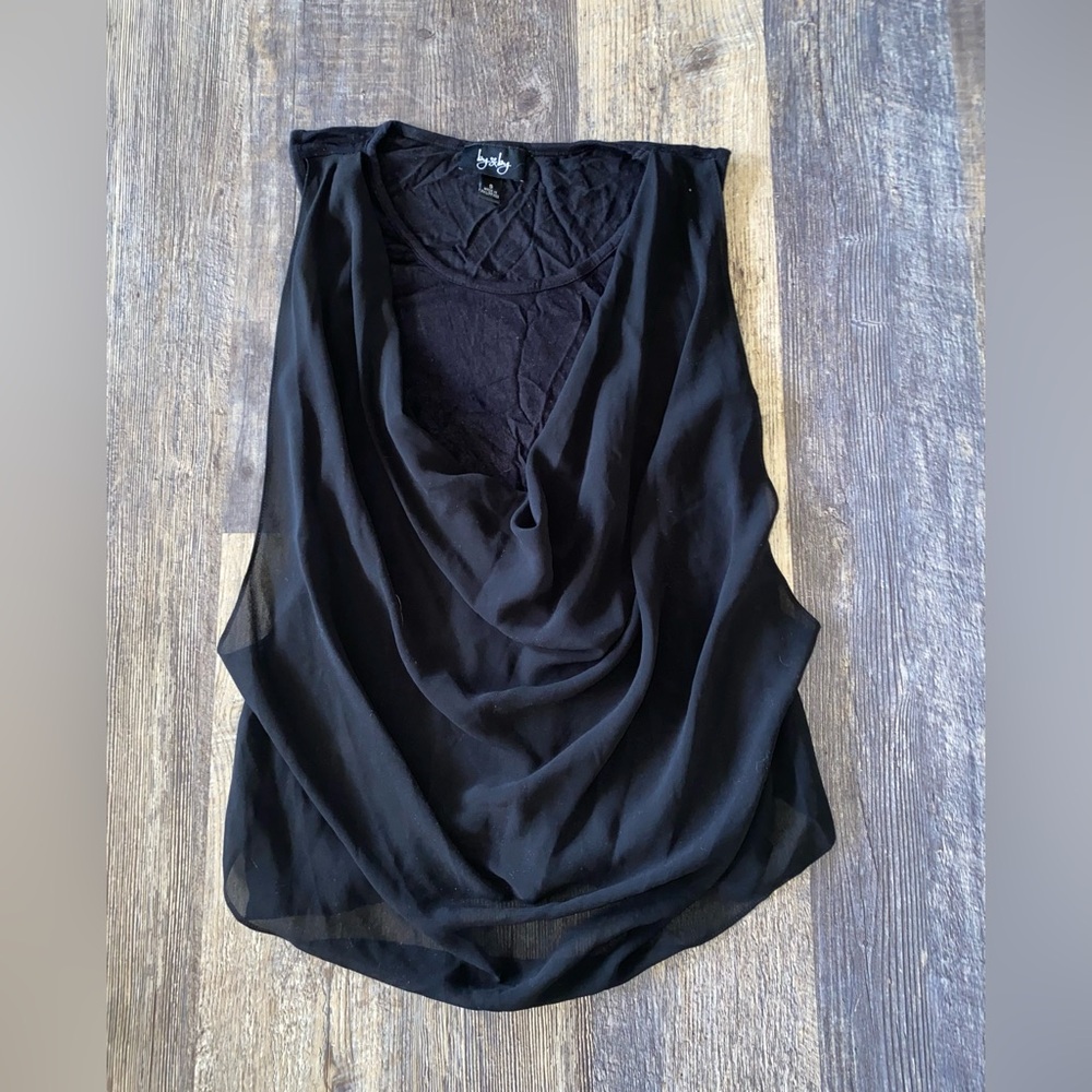by & by Black Draped Sheer Overlay Sleeveless Camisole